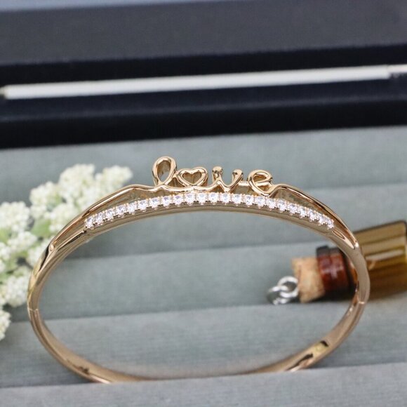 Rose Gold Love Text CZ Bangle – 2.36 Inch Elegant Romantic Style, XPBL0534 - Picture 12 of 12